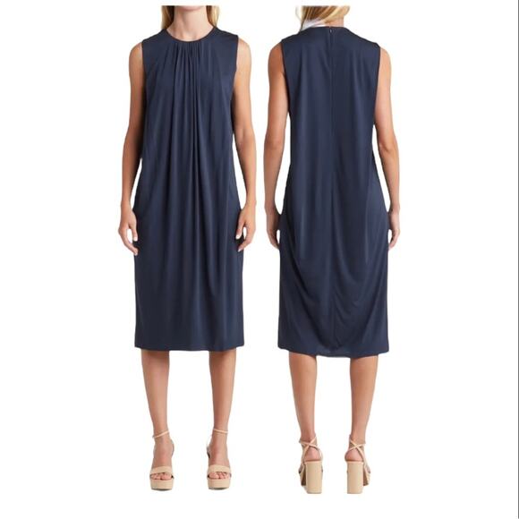 Salvatore Ferragamo Gathered Neckline Dress In Navy Blue Size Small - Picture 1 of 6